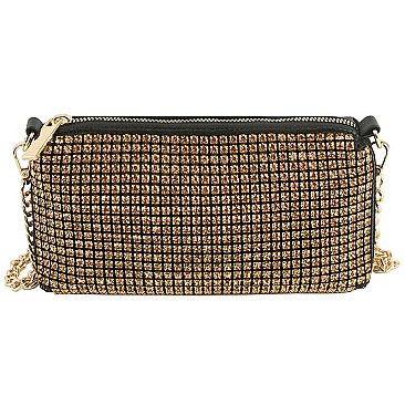 Allover Rhinestone Clutch Crossbody Bag