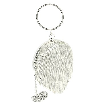 Rhinestone Fringe Round Clutch