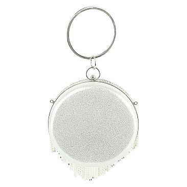 Rhinestone Fringe Round Clutch