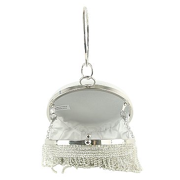Rhinestone Fringe Round Clutch