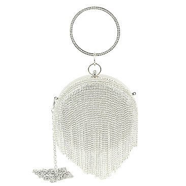 Rhinestone Fringe Round Clutch