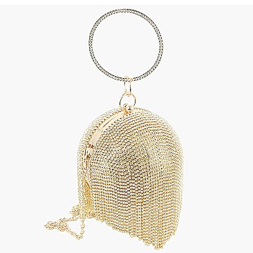 Rhinestone Fringe Ball Clutch