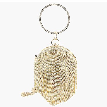 Rhinestone Fringe Ball Clutch