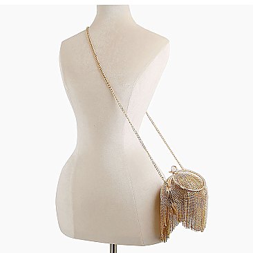 Rhinestone Fringe Ball Clutch