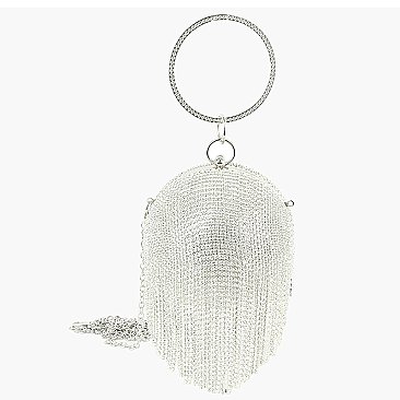 Rhinestone Fringe Ball Clutch