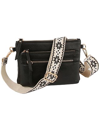 Multi Zip Pocket Guitar Strap Crossbody Bag