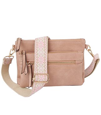 Multi Zip Pocket Guitar Strap Crossbody Bag