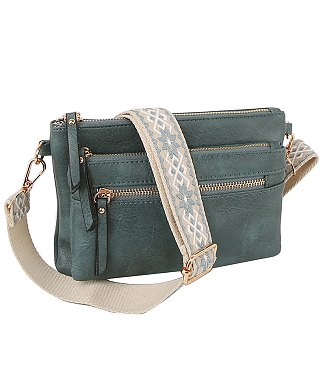Multi Zip Pocket Guitar Strap Crossbody Bag