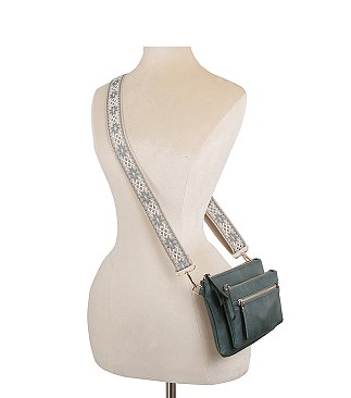 Multi Zip Pocket Guitar Strap Crossbody Bag