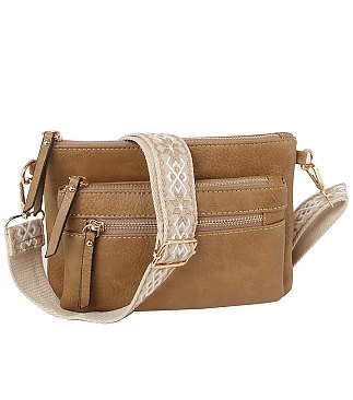 Multi Zip Pocket Guitar Strap Crossbody Bag