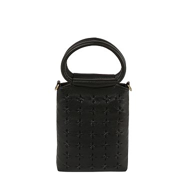 Perforated Round Top Handle Crossbody Bag