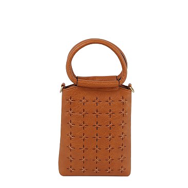 Perforated Round Top Handle Crossbody Bag