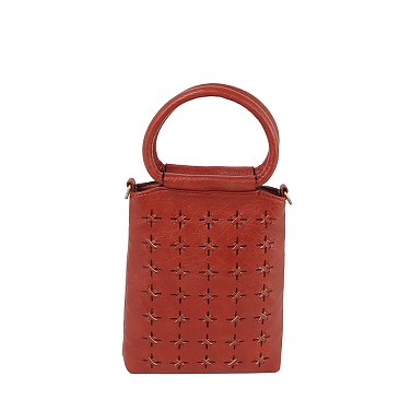 Perforated Round Top Handle Crossbody Bag