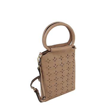 Perforated Round Top Handle Crossbody Bag