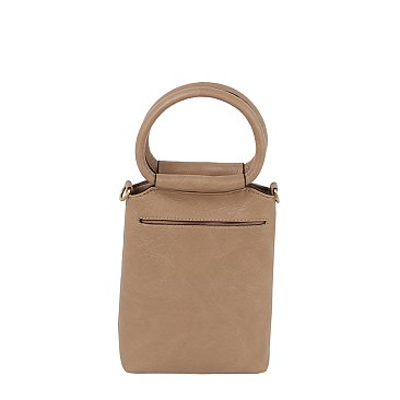 Perforated Round Top Handle Crossbody Bag