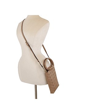 Perforated Round Top Handle Crossbody Bag