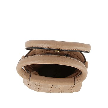 Perforated Round Top Handle Crossbody Bag