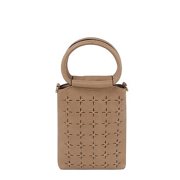 Perforated Round Top Handle Crossbody Bag