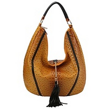 Ostrich Croc Chain Tassel Shoulder Bag