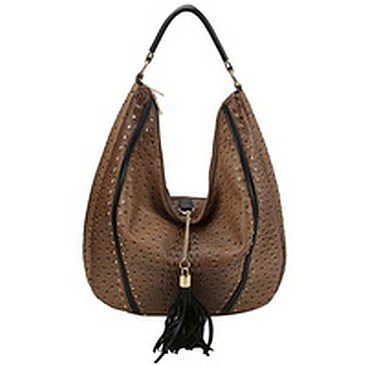 Ostrich Croc Chain Tassel Shoulder Bag
