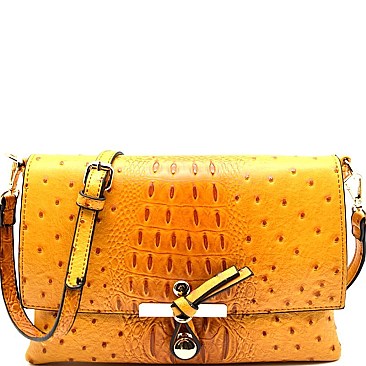 LR029O-LP Ostrich Print Embossed Knot Accent Flap Cross Body