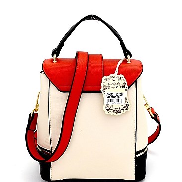 LS2191-LP Push-lock Color Block Zipper Accent 2 Way Medium Satchel
