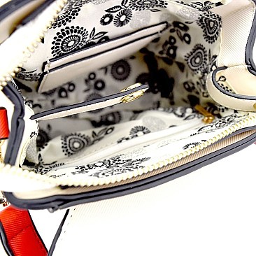 LS2191-LP Push-lock Color Block Zipper Accent 2 Way Medium Satchel
