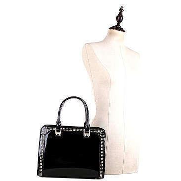 Trendy Studded Patent Double-Compartment Satchel MH-LS3190