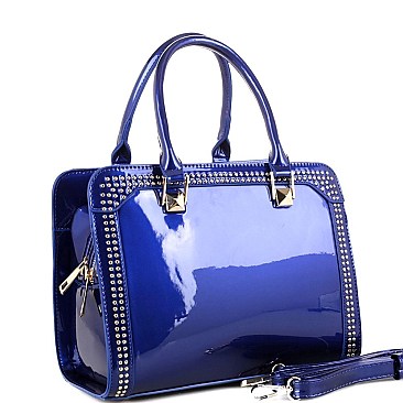Trendy Studded Patent Double-Compartment Satchel MH-LS3190