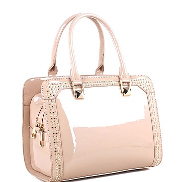 Trendy Studded Patent Double-Compartment Satchel MH-LS3190