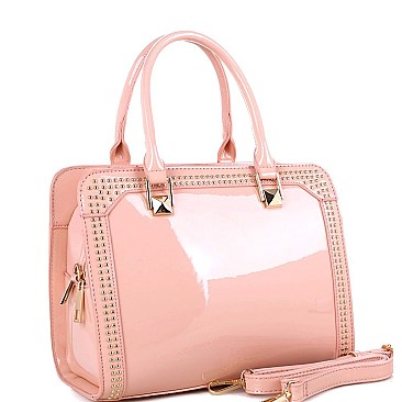 Trendy Studded Patent Double-Compartment Satchel MH-LS3190