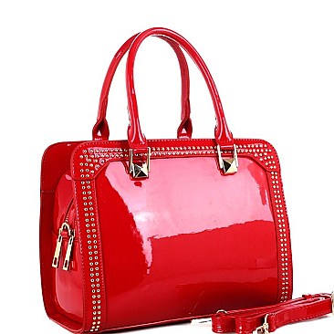 Trendy Studded Patent Double-Compartment Satchel MH-LS3190