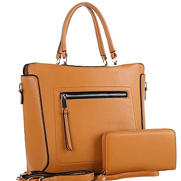 TWO WAY ZIPPER POCKET SATCHEL WALLET SET