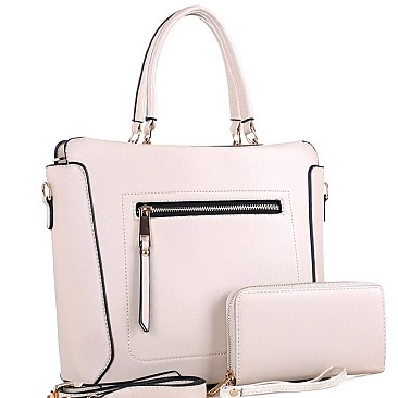 TWO WAY ZIPPER POCKET SATCHEL WALLET SET