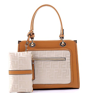 2 in 1 Structured Monogram Satchel Wristlet SET