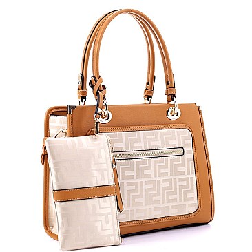 2 in 1 Structured Monogram Satchel Wristlet SET