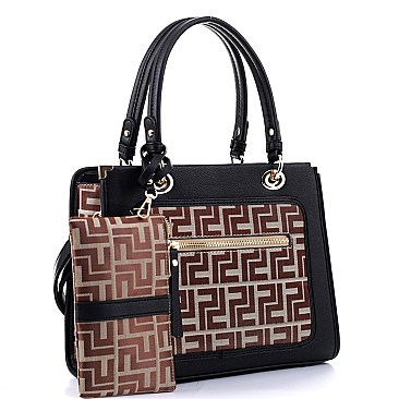 2 in 1 Structured Monogram Satchel Wristlet SET
