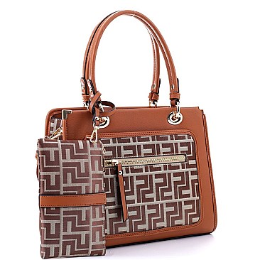 2 in 1 Structured Monogram Satchel Wristlet SET