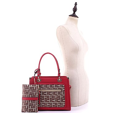 2 in 1 Structured Monogram Satchel Wristlet SET