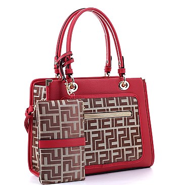 2 in 1 Structured Monogram Satchel Wristlet SET