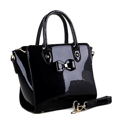 Stylish Bow Accent Patent 2-Way Medium Satchel MH-LS5047