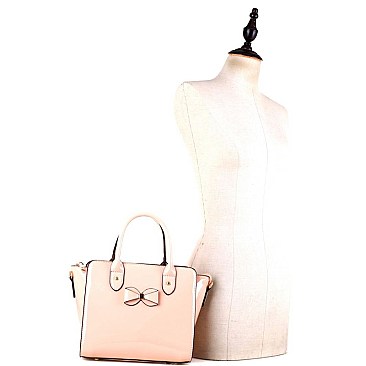 Stylish Bow Accent Patent 2-Way Medium Satchel MH-LS5047