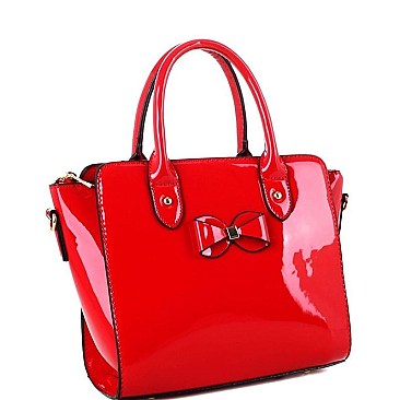 Stylish Bow Accent Patent 2-Way Medium Satchel MH-LS5047