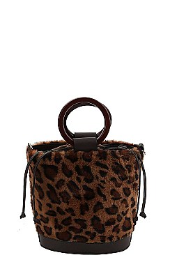 LEOPARD SOFT FUR BUCKET SHOULDER BAG