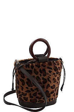 LEOPARD SOFT FUR BUCKET SHOULDER BAG