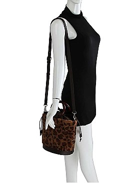 LEOPARD SOFT FUR BUCKET SHOULDER BAG