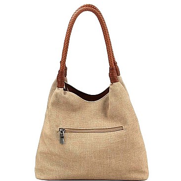 Braided Canvas 2-Way Hobo and Long Wallet Set
