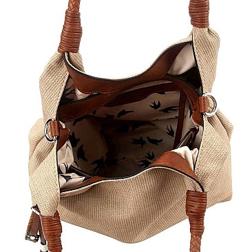 Braided Canvas 2-Way Hobo and Long Wallet Set