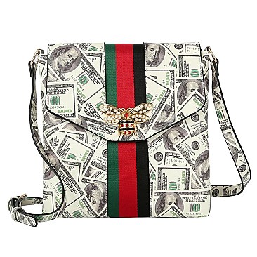 Queen Bee Stripe Flapover Crossbody Bag