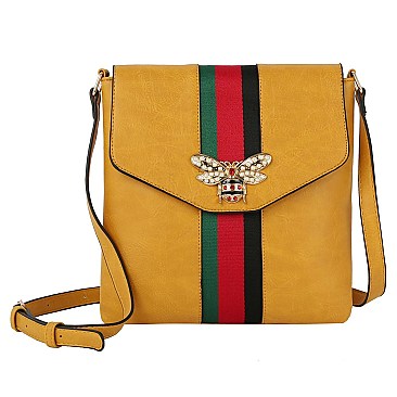 Queen Bee Stripe Flapover Crossbody Bag